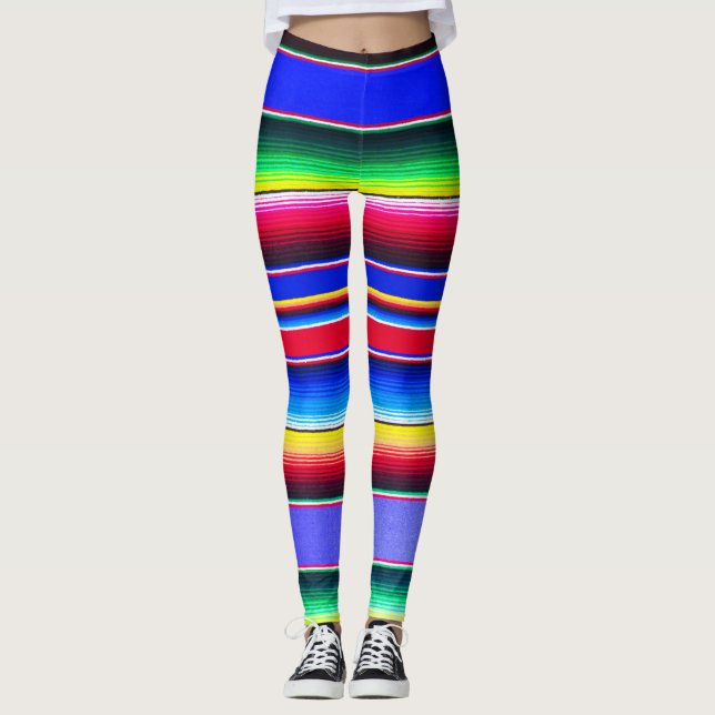 Bright Blue Serape Striped Leggings (Front)