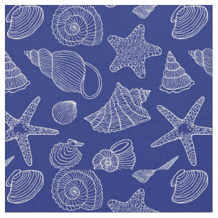 Bright Blue Shell Pattern   Add Your Initial 2 Fabric