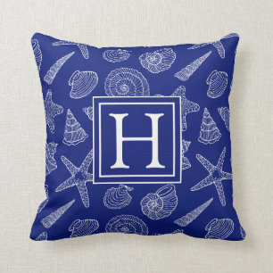Bright Blue Shell Pattern   Add Your Initial Cushion