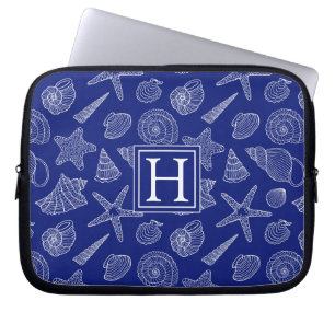 Bright Blue Shell Pattern Add Your Initial Laptop Sleeve