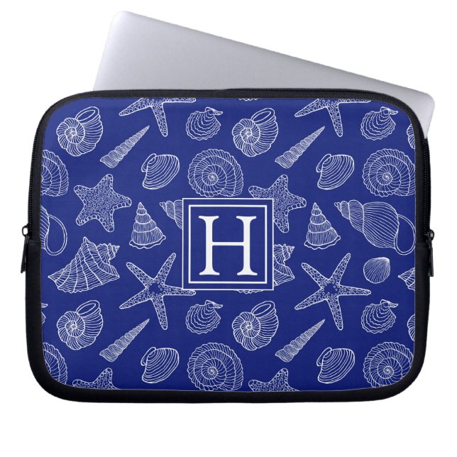 Bright Blue Shell Pattern | Add Your Initial Laptop Sleeve (Front)