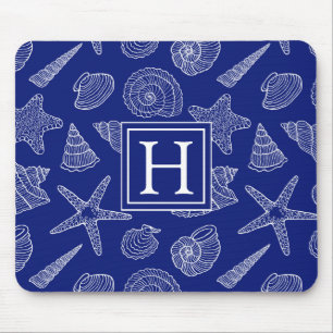 Bright Blue Shell Pattern Add Your Initial Mouse Mat
