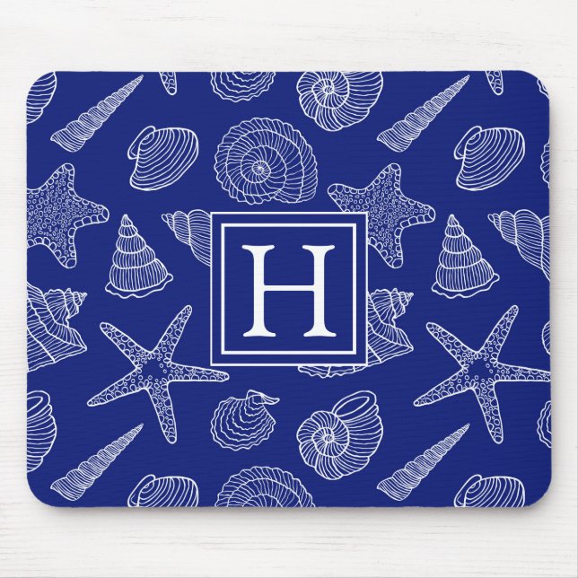 Bright Blue Shell Pattern | Add Your Initial Mouse Mat (Front)