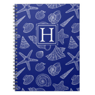 Bright Blue Shell Pattern   Add Your Initial Notebook