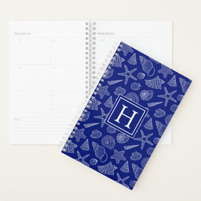 Bright Blue Shell Pattern | Add Your Initial Planner (Display)