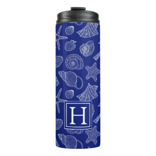 Bright Blue Shell Pattern Add Your Initial Thermal Tumbler
