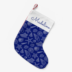 Bright Blue Shell Pattern Add Your Name Small Christmas Stocking