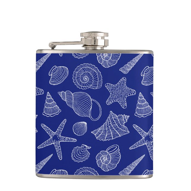 Bright Blue Shell Pattern Hip Flask (Front)