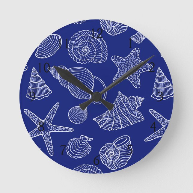 Bright Blue Shell Pattern Round Clock (Front)