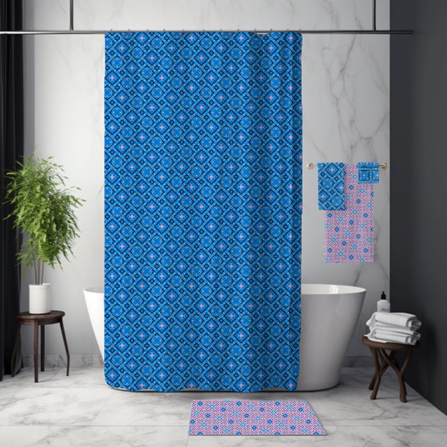 Bright Blue Shower Curtain with a Pop of Pink (Creator Uploaded)