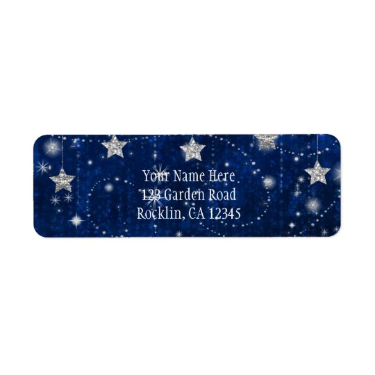 Bright Blue & Silver Starry Celestial Invitation Return Address Label