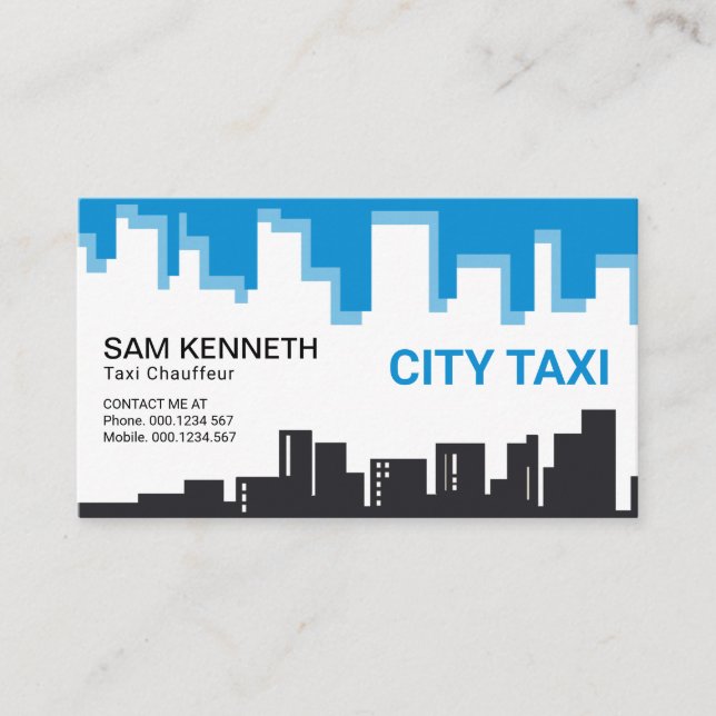 Bright Blue Sky Building Silhouette Taxi Driver Business Card (Front)