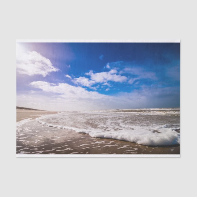 Bright Blue Sky & Shoreline Beach Tissue Paper (Front)