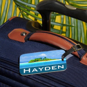 Bright Blue Sky Tropical Island Personalised Luggage Tag