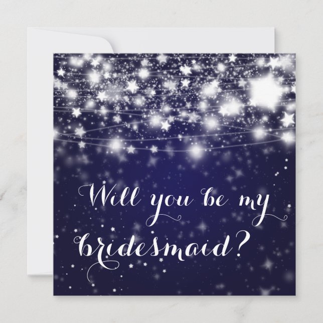 Bright Blue | Stars Will You Be My Bridesmaid Invitation (Front)