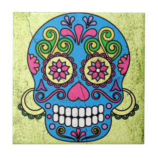 Bright Blue Sugar Skull Day of the Dead! Tile