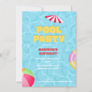 Bright Blue Summer Pool Party Birthday Invite
