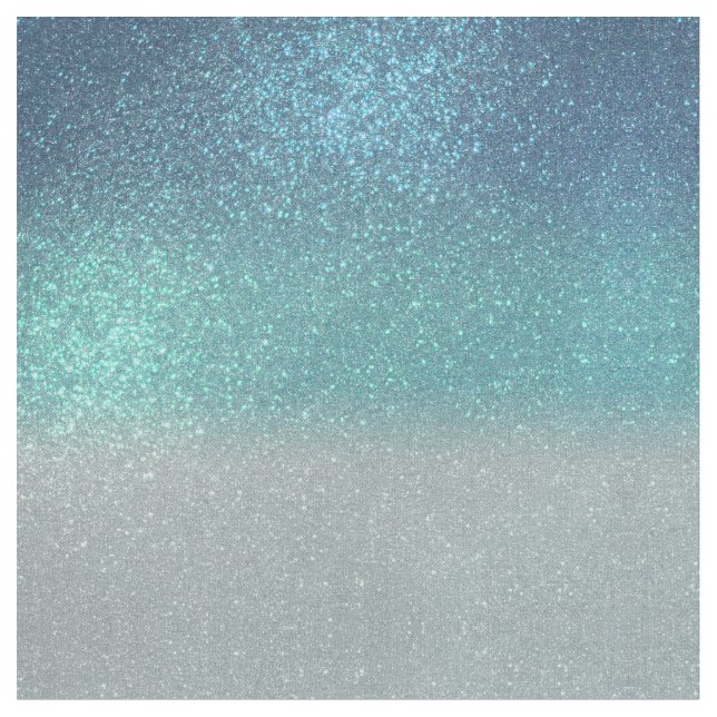 Bright Blue Teal Sparkly Glitter Ombre Gradient Fabric (Close Up)