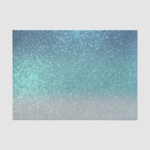 Bright Blue Teal Sparkly Glitter Ombre Gradient Tissue Paper