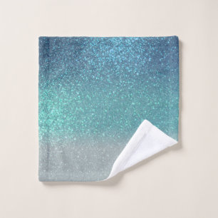 Bright Blue Teal Sparkly Glitter Ombre Gradient Wash Cloth