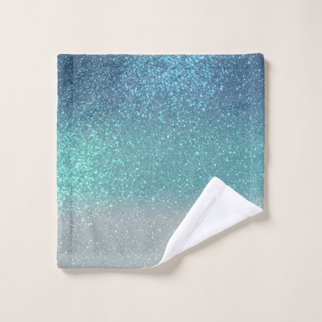 Bright Blue Teal Sparkly Glitter Ombre Gradient Wash Cloth (Wash Cloth)