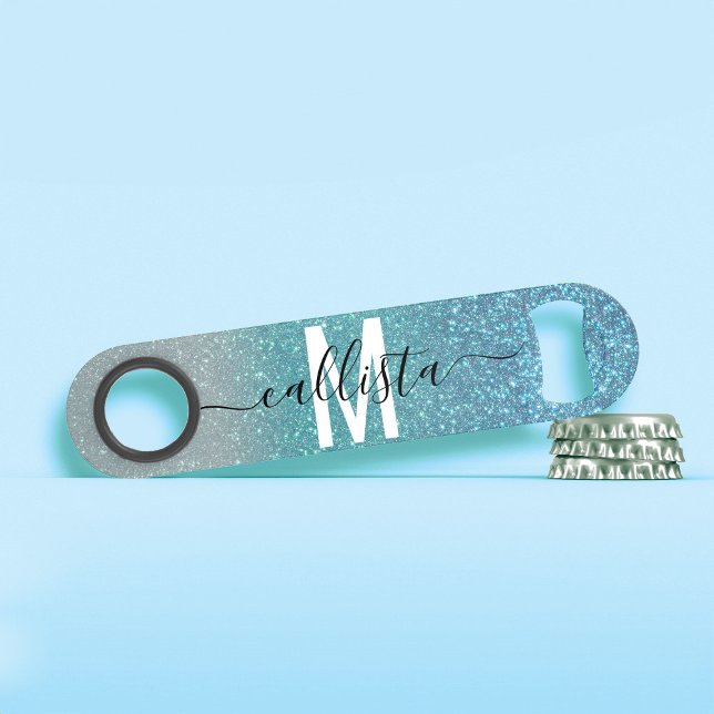 Bright Blue Teal Sparkly Glitter Ombre Monogram (Creator Uploaded)