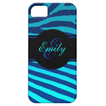 Bright blue teal zebra stripe custom iphone 5 case