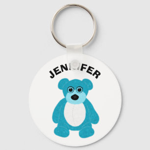 Bright Blue Teddy Bear Graphic Personalised Key Ring