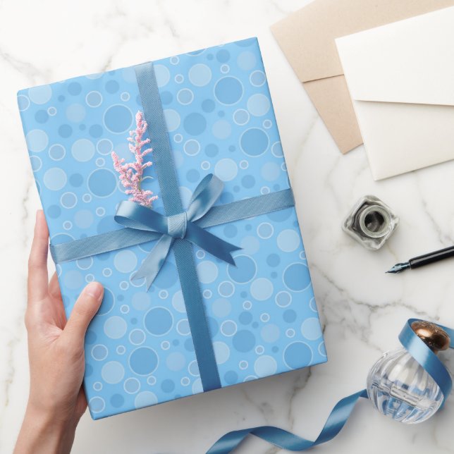 bright blue tones with polka dots in retro sixties wrapping paper (Gifting)