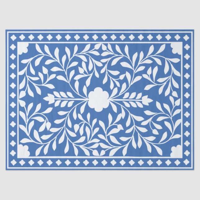 Bright Blue Traditional Bone Inlay Decoupage Paper (Front)