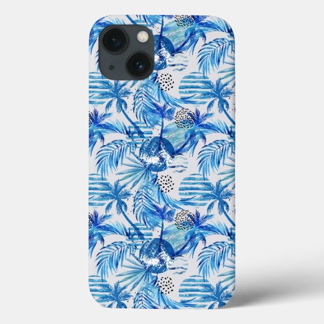 Bright Blue Tropical Watercolor Pattern Case-Mate iPhone Case (Back)