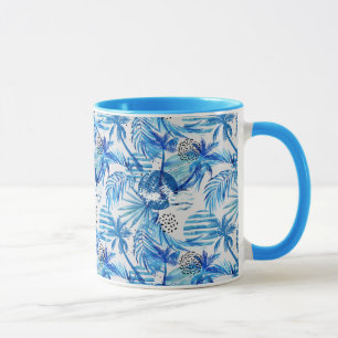 Bright Blue Tropical Watercolor Pattern Mug