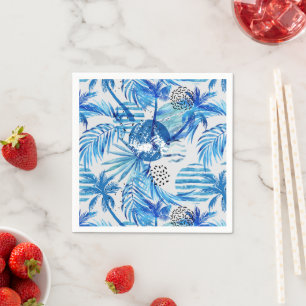 Bright Blue Tropical Watercolor Pattern Napkin