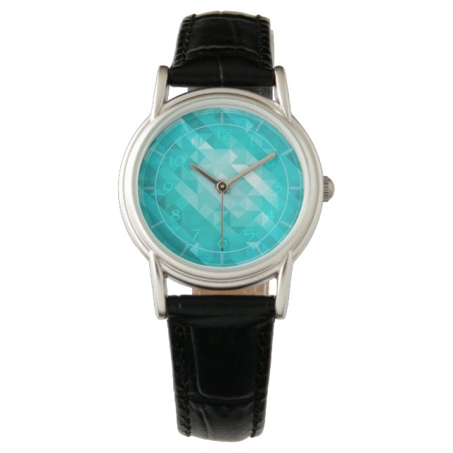 Bright blue turquoise geometric women's watch (Front)