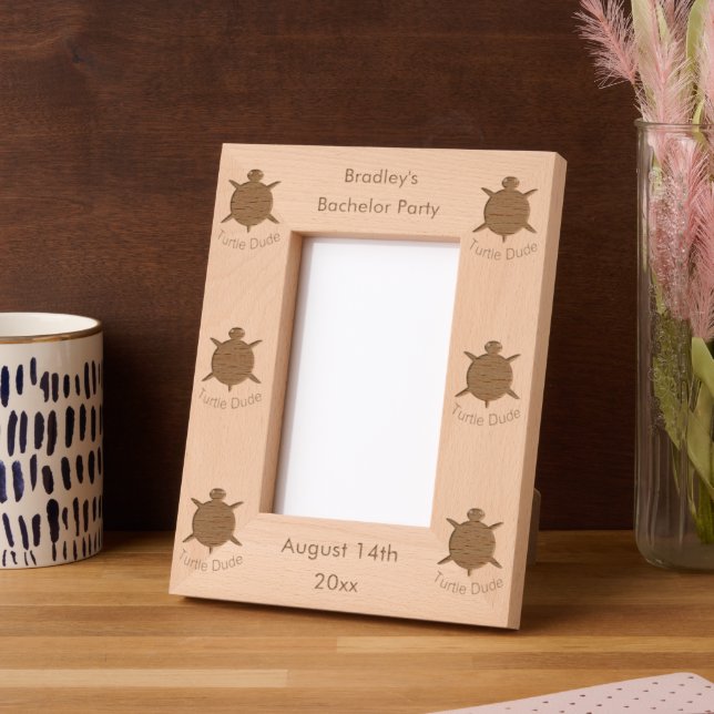 Bright Blue Turtle Dude Custom Bachelor Party Etched Frames (Left)
