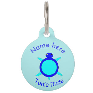 Bright Blue Turtle Dude Custom Dog Tag
