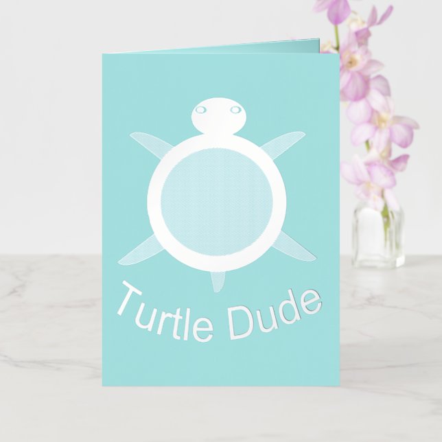 Bright Blue Turtle Dude Custom Foil Greeting Card (Orchid)