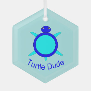 Bright Blue Turtle Dude Glass Tree Decoration