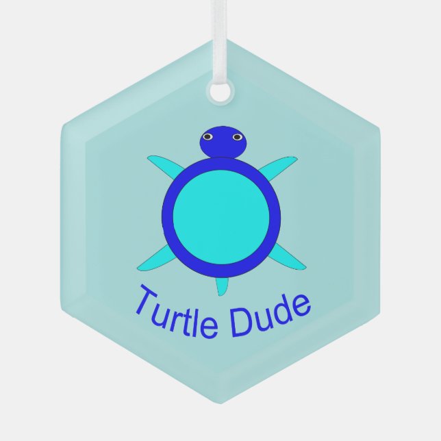 Bright Blue Turtle Dude Glass Tree Decoration (Front)