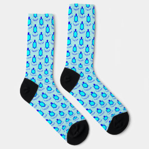 Bright Blue Turtle Dude Patterned Socks