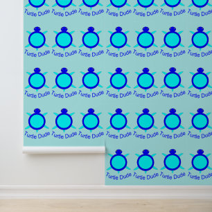 Bright Blue Turtle Dude Patterned Wallpaper