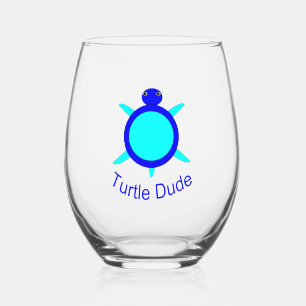 Bright Blue Turtle Dude Stemless Wine Glass