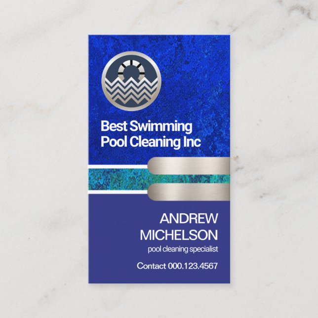 Bright Blue Water Levels Silver Pump Pool Cleaner Business Card (Front)