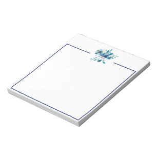Bright blue watercolor floral personalised notepad