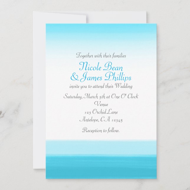 Bright Blue Watercolor Modern Wedding Invitations (Front)