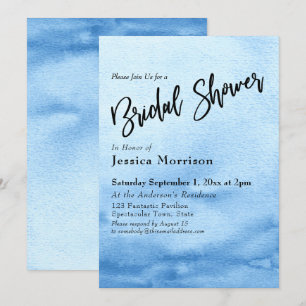 Bright Blue Watercolor Ombre Bridal Shower Invitation