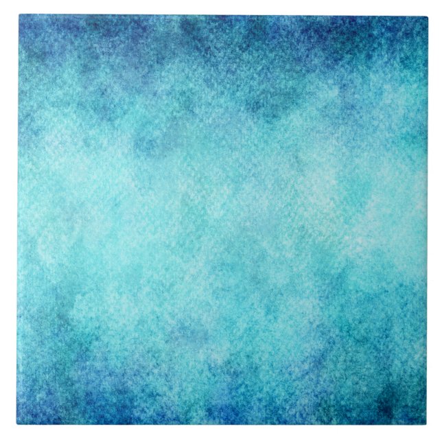 Bright Blue Watercolor Personalised Background Tile (Front)