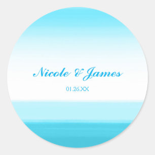 Bright Blue Watercolor Wedding Favour Stickers