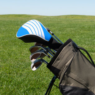 Bright Blue White Striped 70s 80s Retro Stripes Golf Head Cover