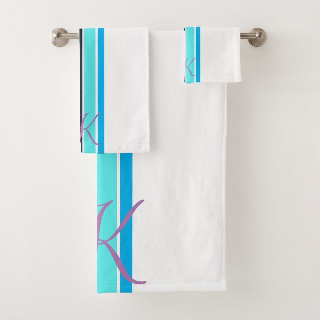 Bright Blue & White Striped Line Minimalist Gift Bath Towel Set (Insitu)